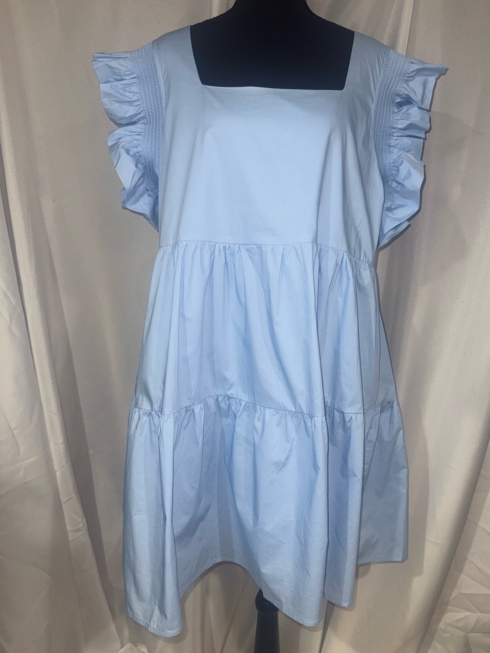 English Factory Powder Blue Square Neck Tiered Midi Dress